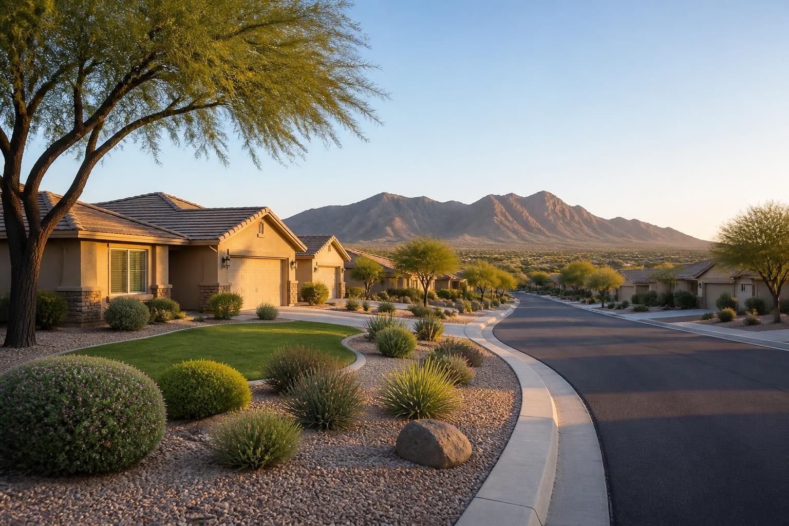 Buckeye neighborhood with tidy homes and maintained lawns.
