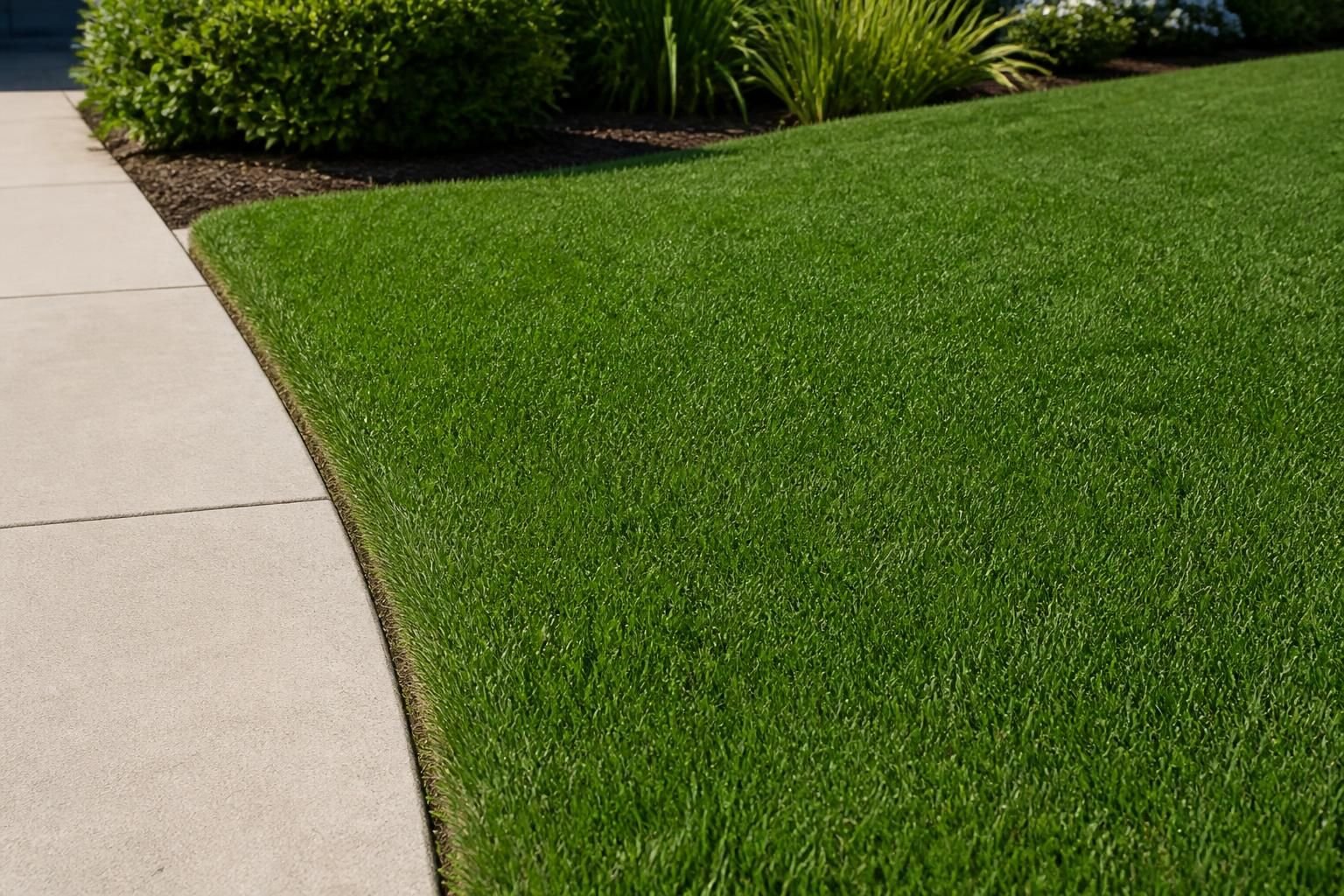 Freshly mowed lawn with crisp edges and even color.